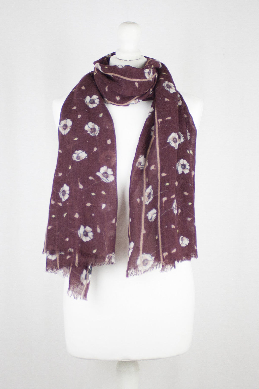 Poppy Flower Merino Wool Scarf in Plum