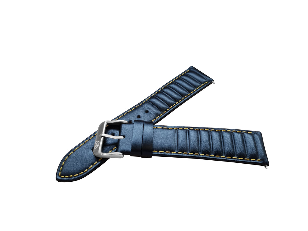 Black Ribbed Leather Race Watch Strap 22mm