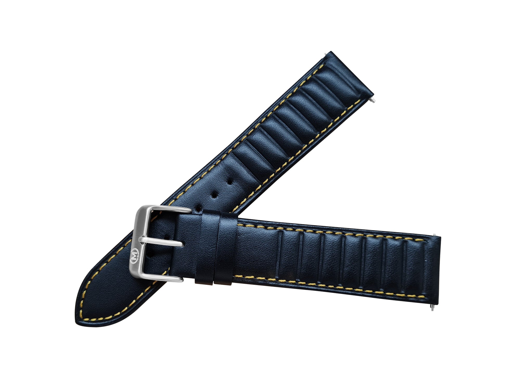 Black Ribbed Leather Race Watch Strap 22mm