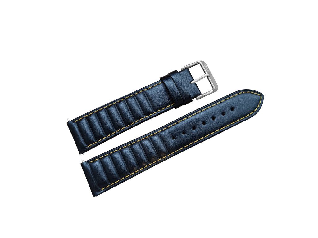 Black Ribbed Leather Race Watch Strap 22mm