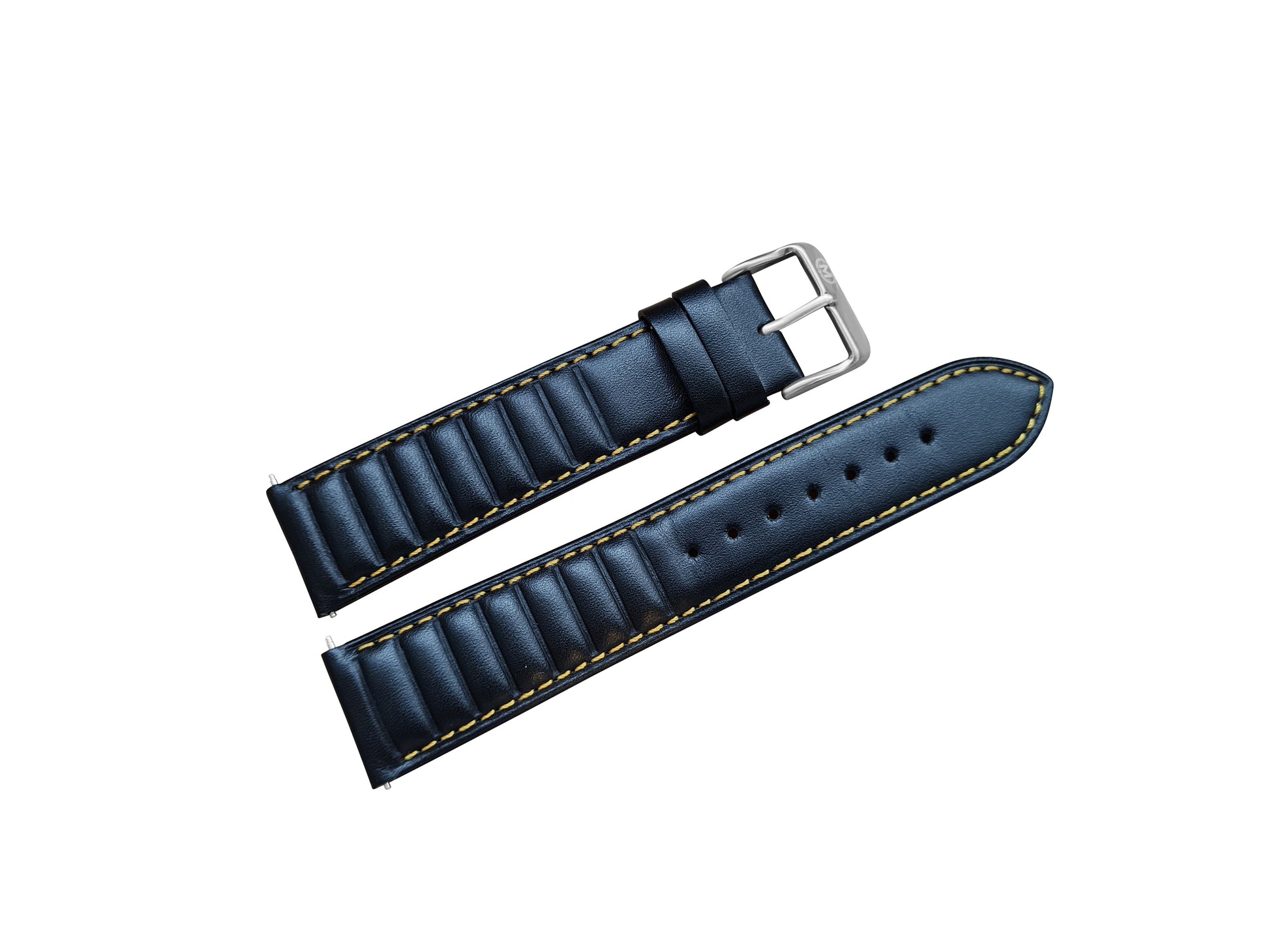 Black Ribbed Leather Race Watch Strap 22mm