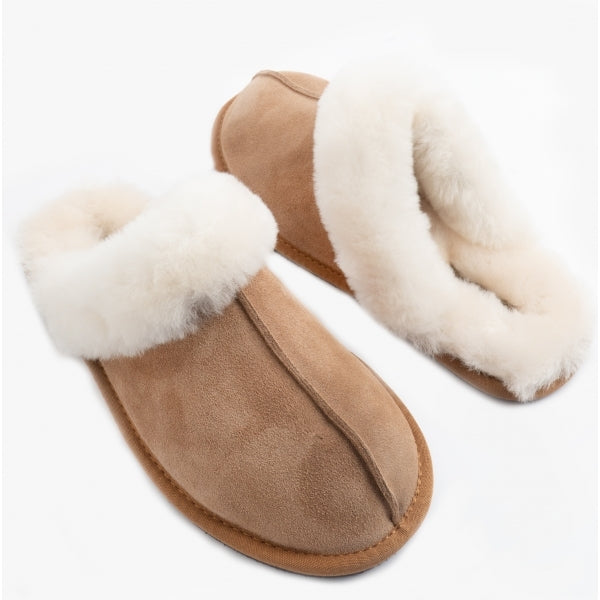 Womens Real Sheepskin Mule Slippers Chestnut