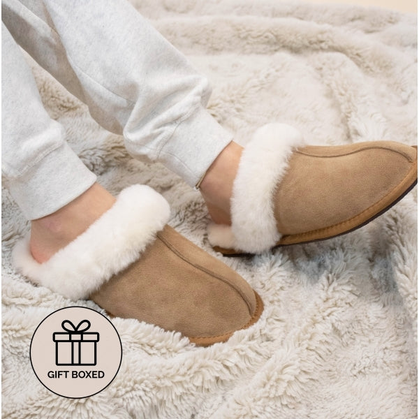 Womens Real Sheepskin Mule Slippers Chestnut