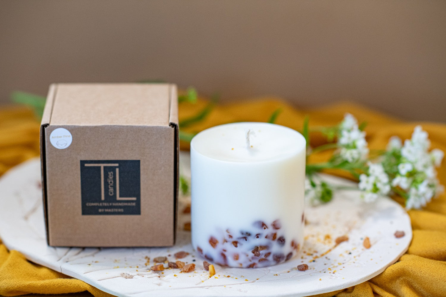 Amber & Pine Scented Candle – Essence of Latvian Forests and Seas by TL Candles at www.brixbailey.com
