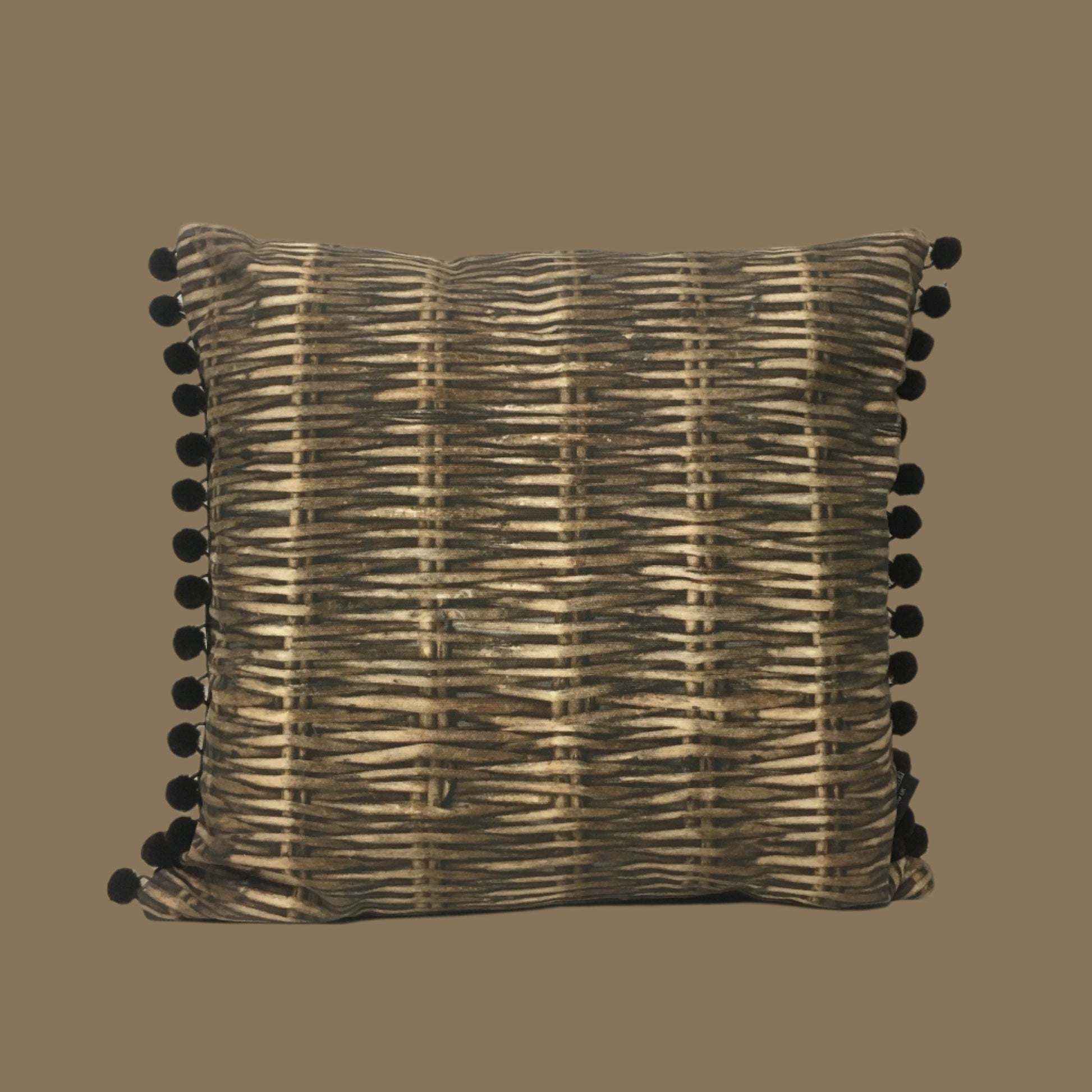 Willow Print Cushion with Velvet Pom Poms