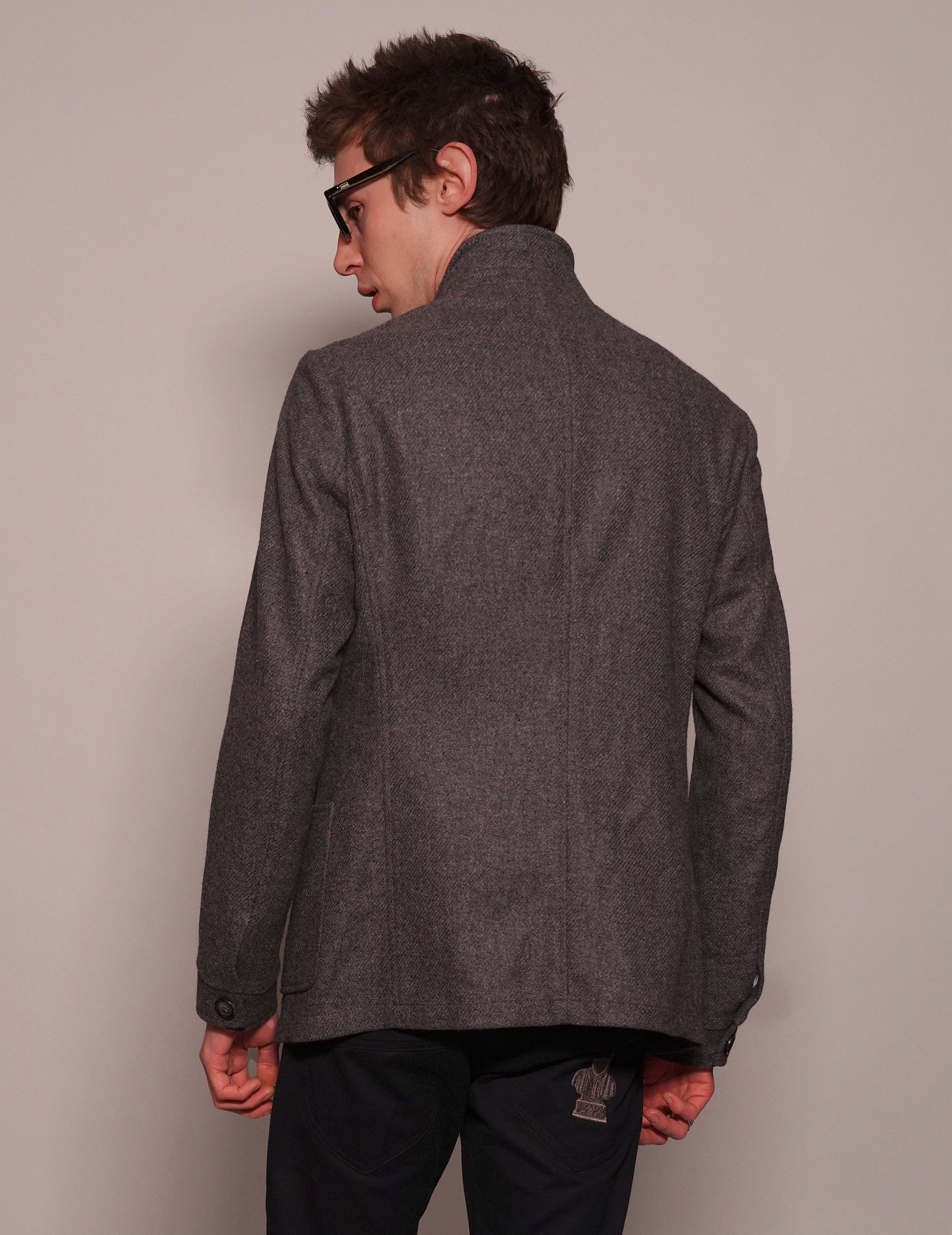 Solms Jacket in Grey Herringbone Wool