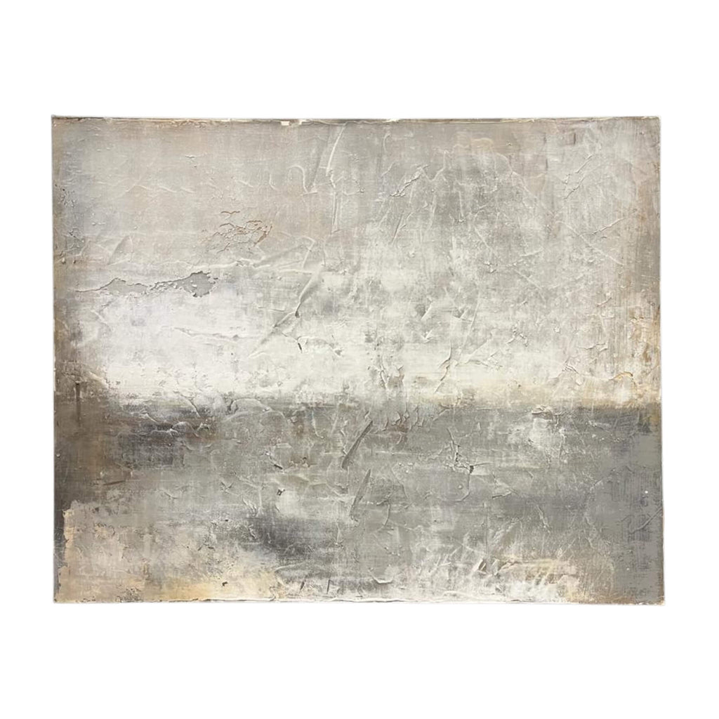 Handcrafted silver-toned canvas art, 120x150cm, textured brushwork on wood frame, modern home decor statement piece by RoomLondon at brixbailey.com
