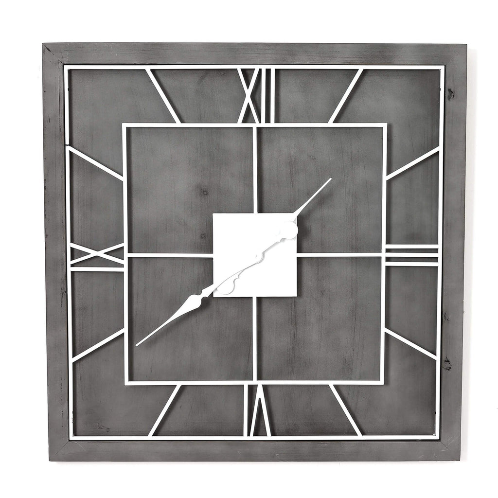 Williston Grey Square Wall Clock with Roman numerals on grey wood frame, modern home decor statement piece by sostter at brixbailey.com
