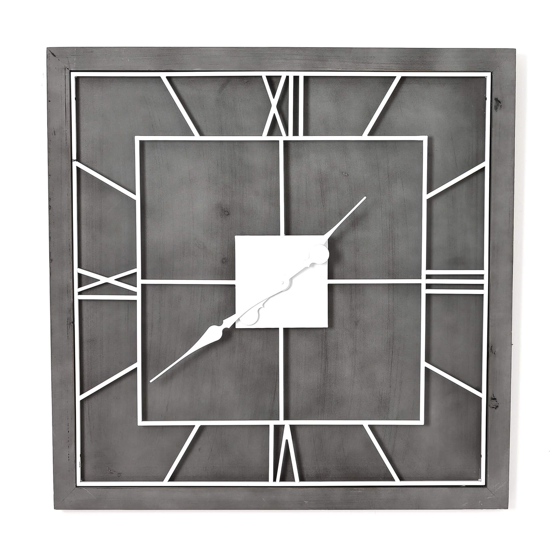 Williston Grey Square Wall Clock with Roman numerals on grey wood frame, modern home decor statement piece by sostter at brixbailey.com