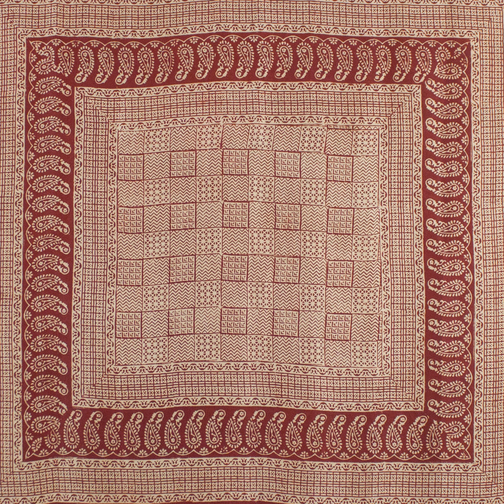 Red Checks Mix Print Silk Square Scarf