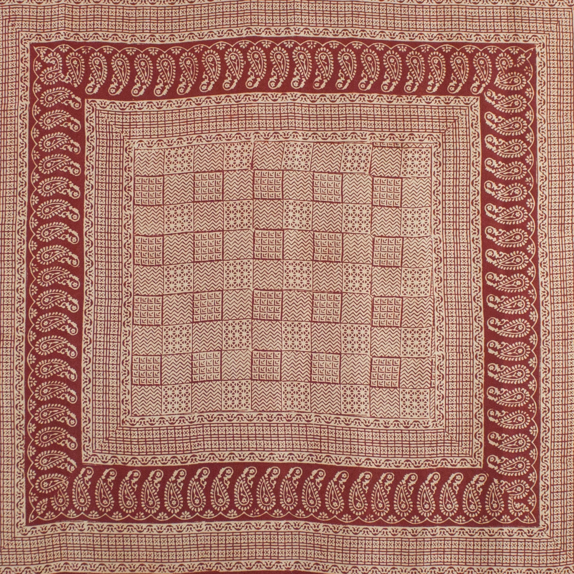 Red Checks Mix Print Silk Square Scarf