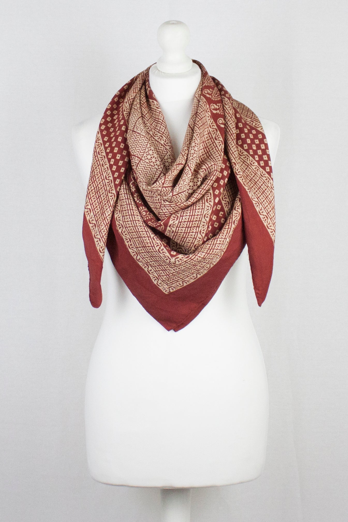 Red Checks Mix Print Silk Square Scarf