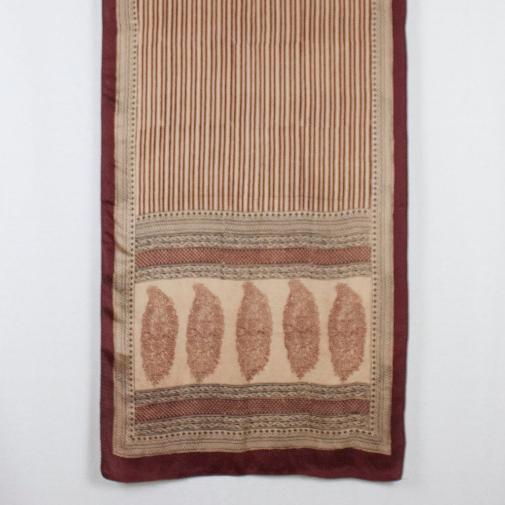 Red Edgy Stripes Hand Block Print Silk Scarf