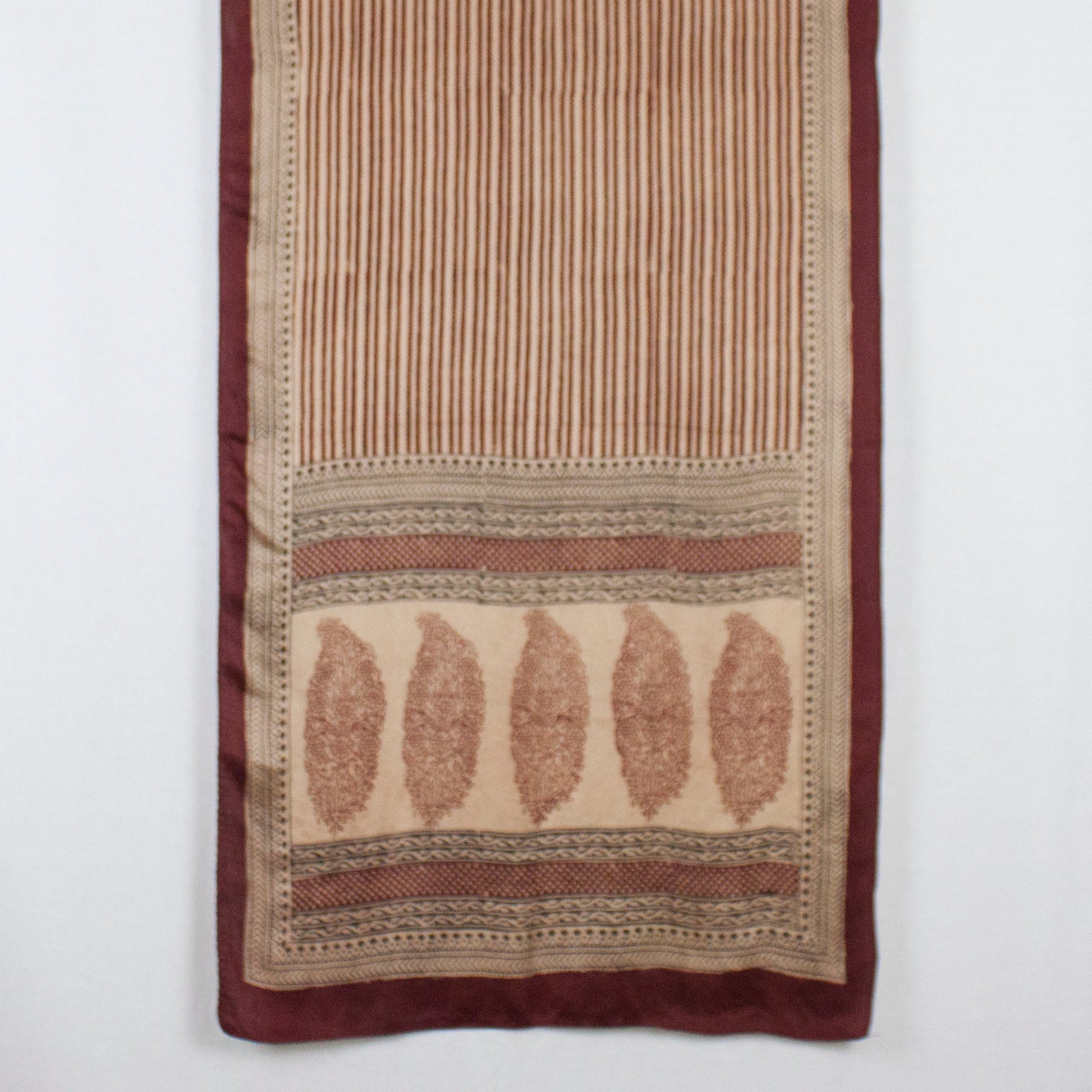 Red Edgy Stripes Hand Block Print Silk Scarf