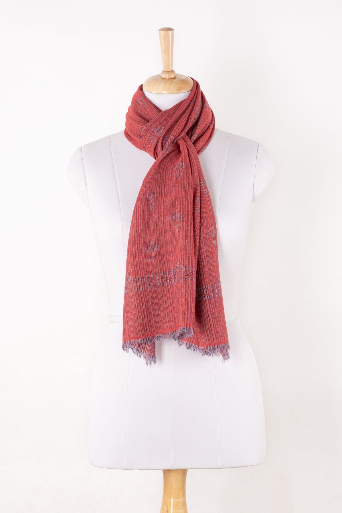 Pink Paisley Stripe Jacquard Merino Wool Scarf