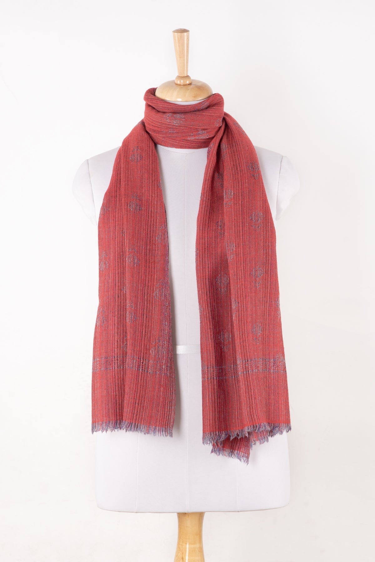 Pink Paisley Stripe Jacquard Merino Wool Scarf
