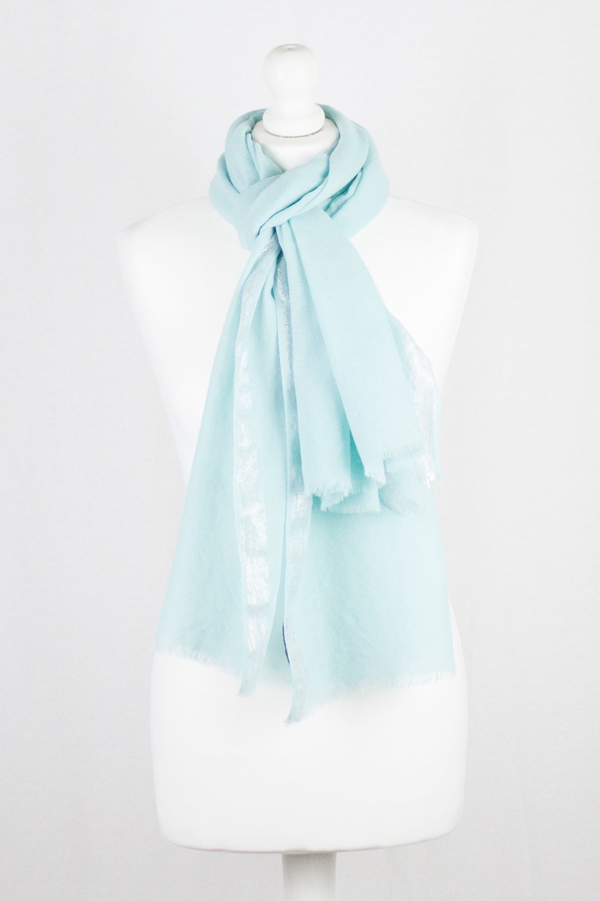 Mint Green Merino Wool Scarf with Silver Lurex Border