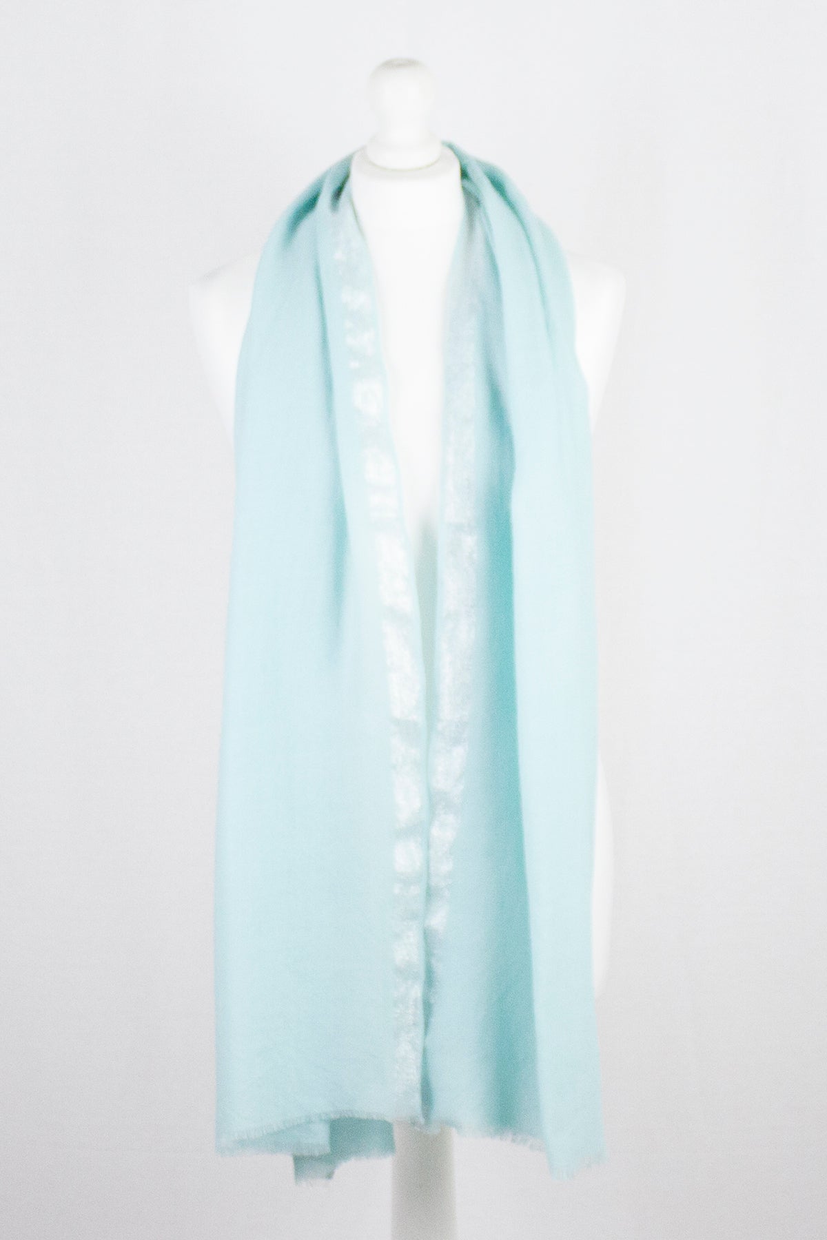 Mint Green Merino Wool Scarf with Silver Lurex Border