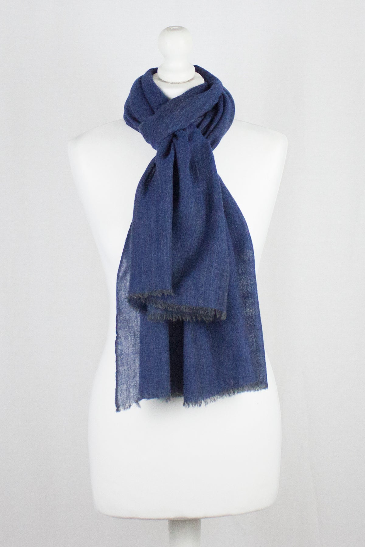 Herringbone Weave Two Tone Merino Wool Scarf in Blue