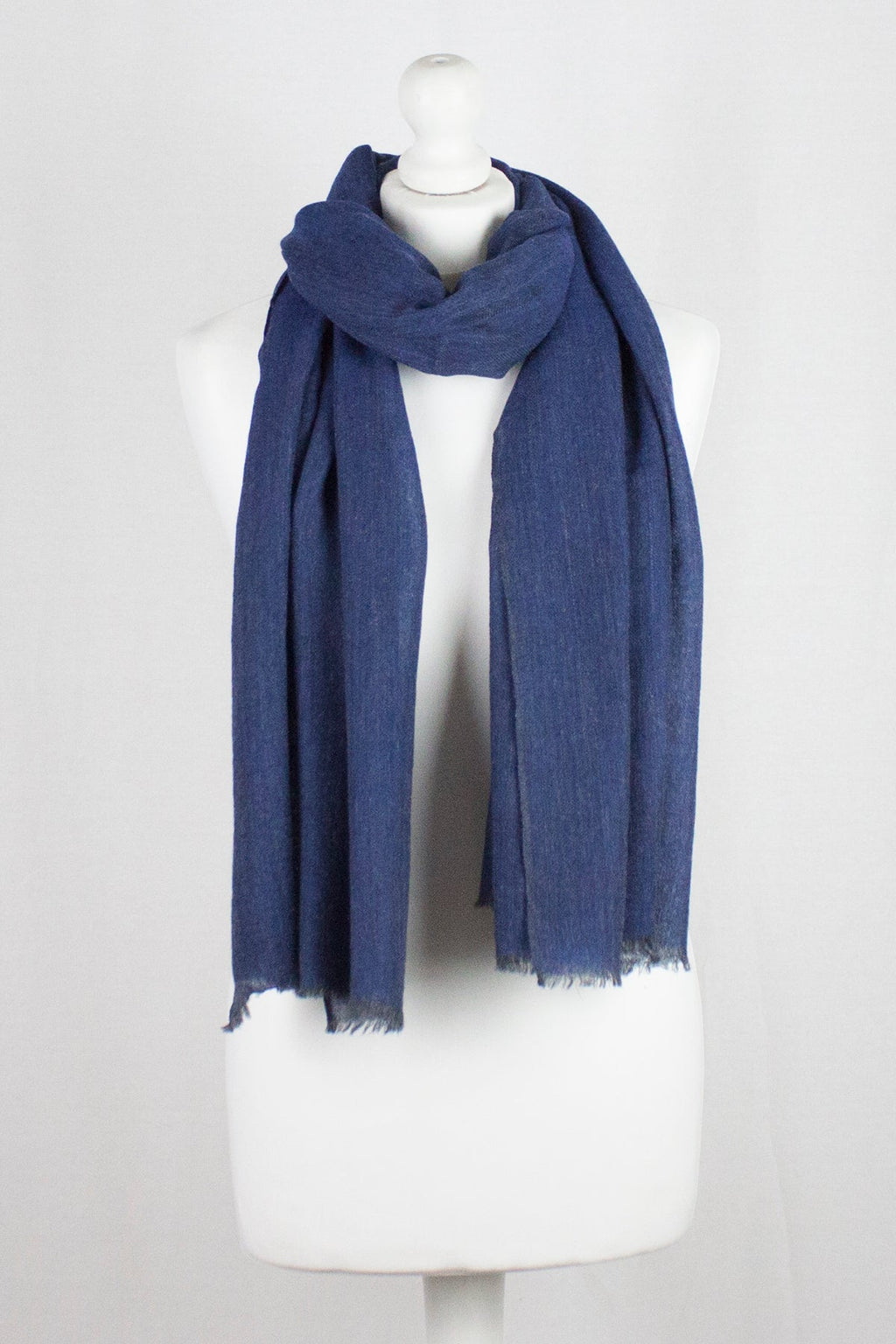 Herringbone Weave Two Tone Merino Wool Scarf in Blue