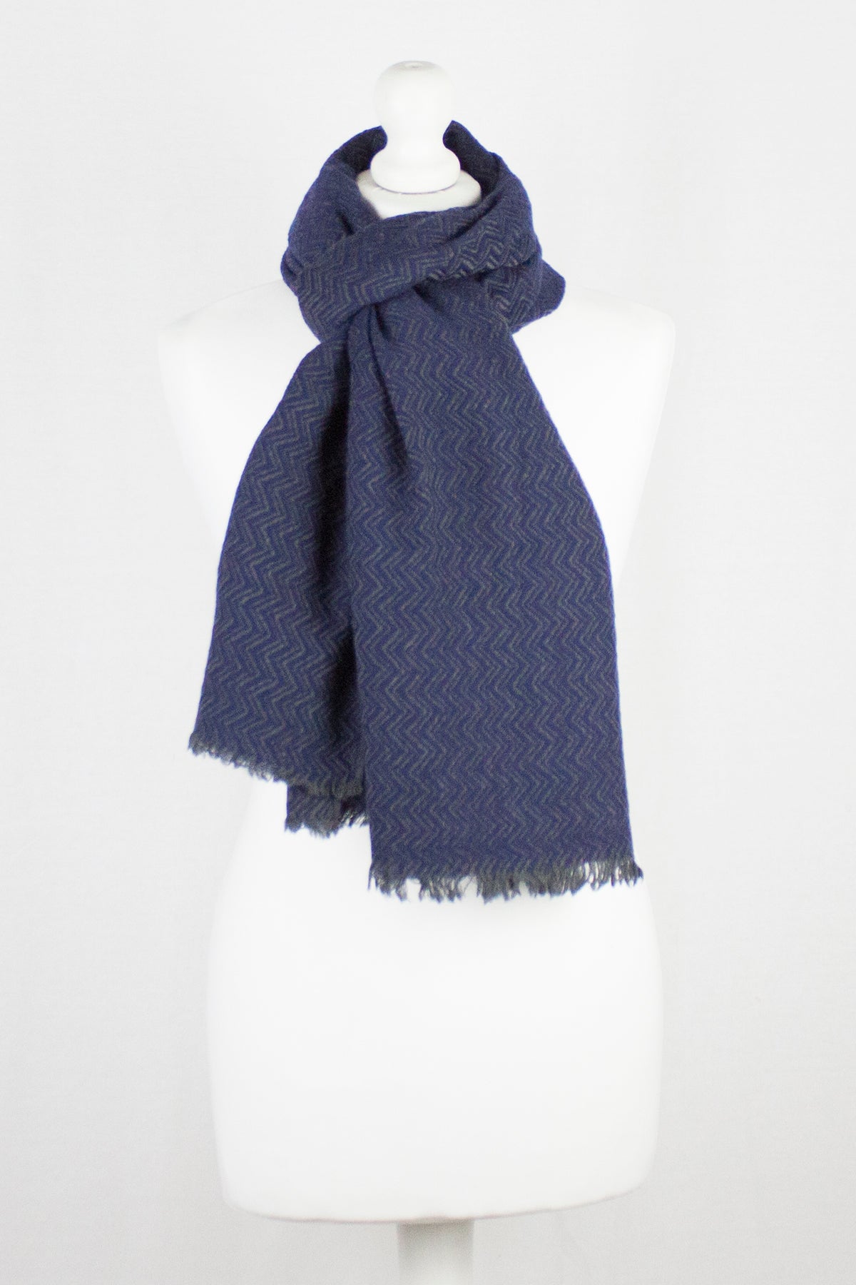 Navy Grey Chevron Weave Merino Wool Scarf