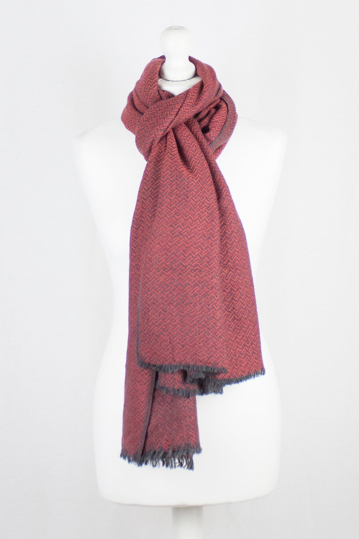 Orange Grey Chevron Weave Merino Wool Scarf