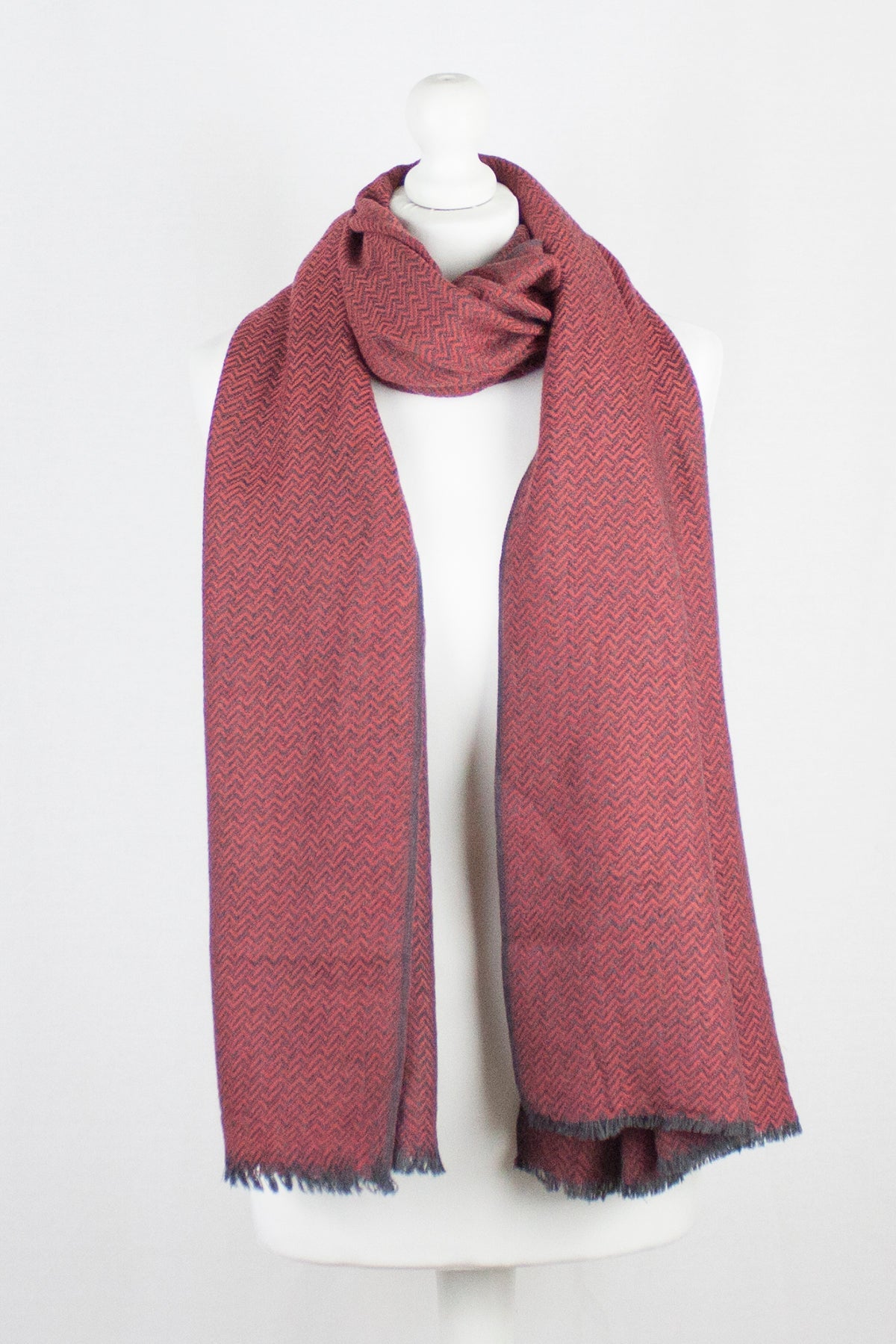 Orange Grey Chevron Weave Merino Wool Scarf