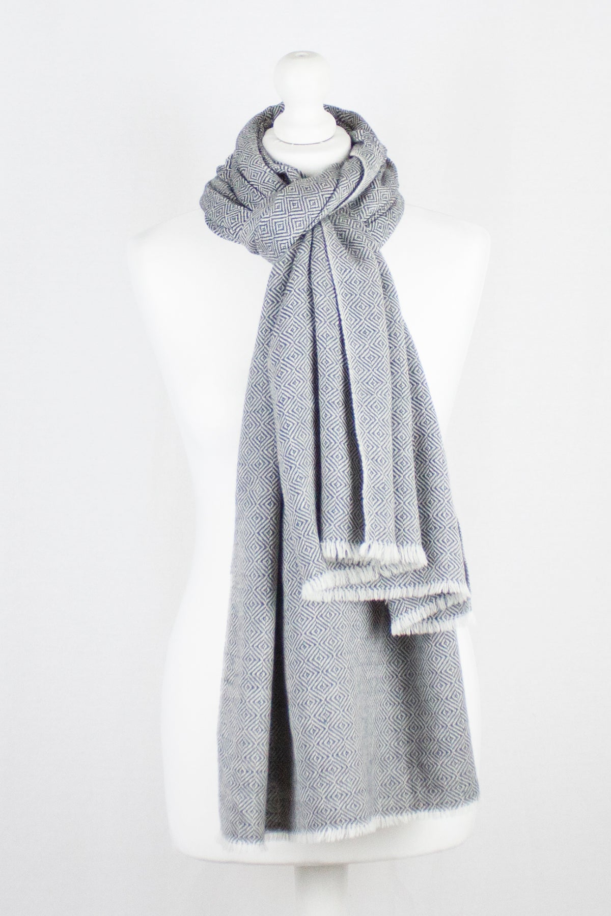 Grey Diamond Weave Merino Wool Scarf