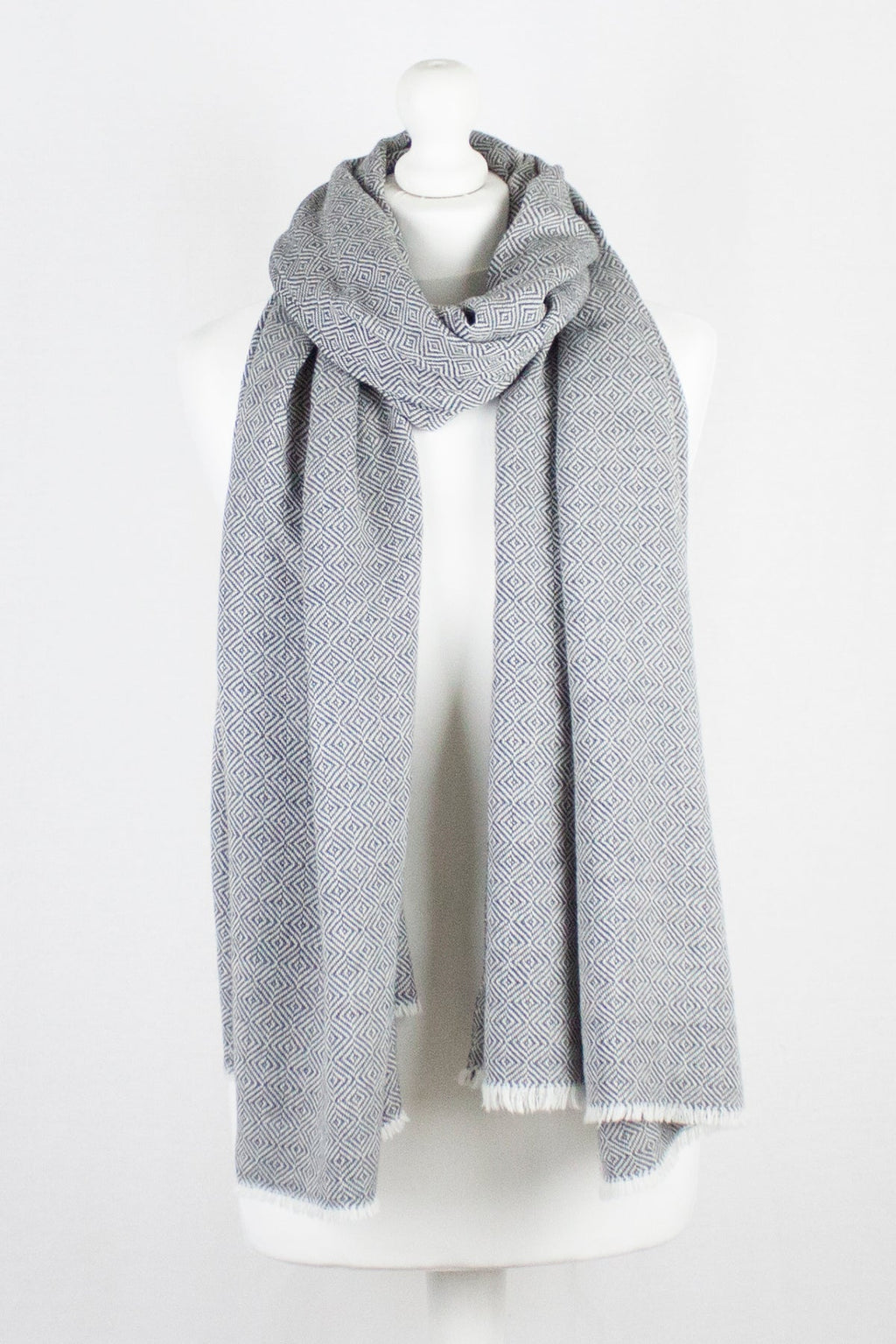 Grey Diamond Weave Merino Wool Scarf