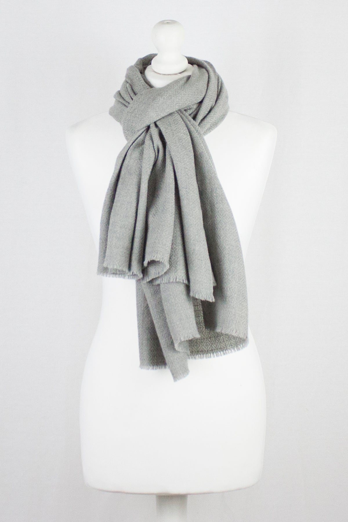 Ice Grey Diamond Weave Merino Wool Scarf