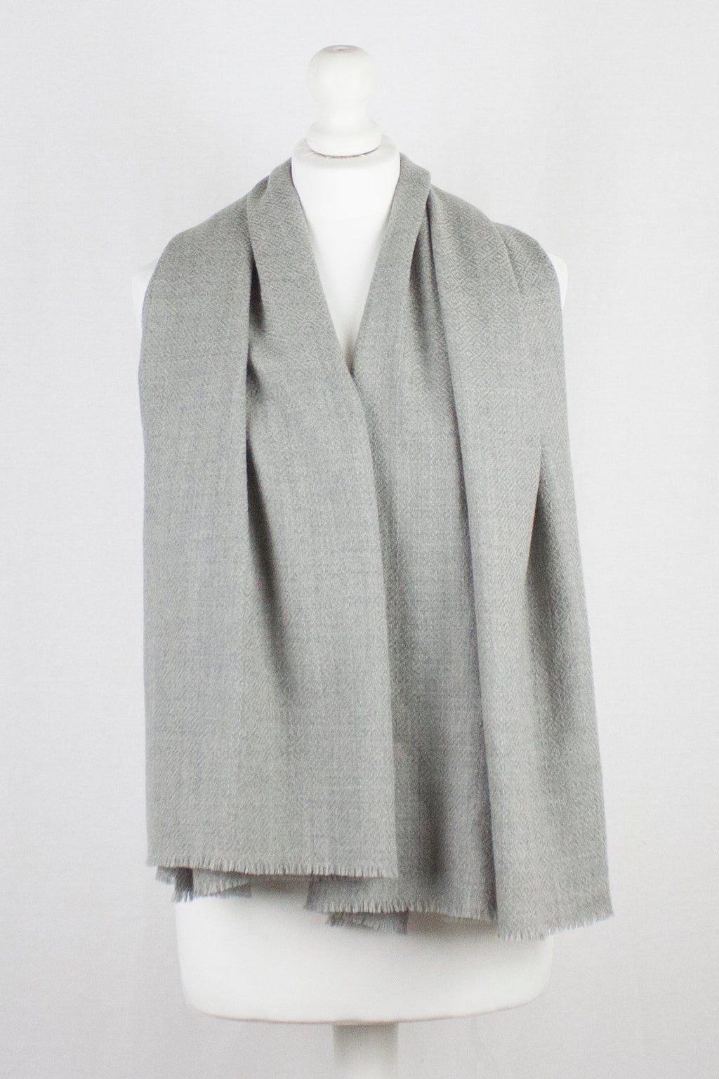 Ice Grey Diamond Weave Merino Wool Scarf