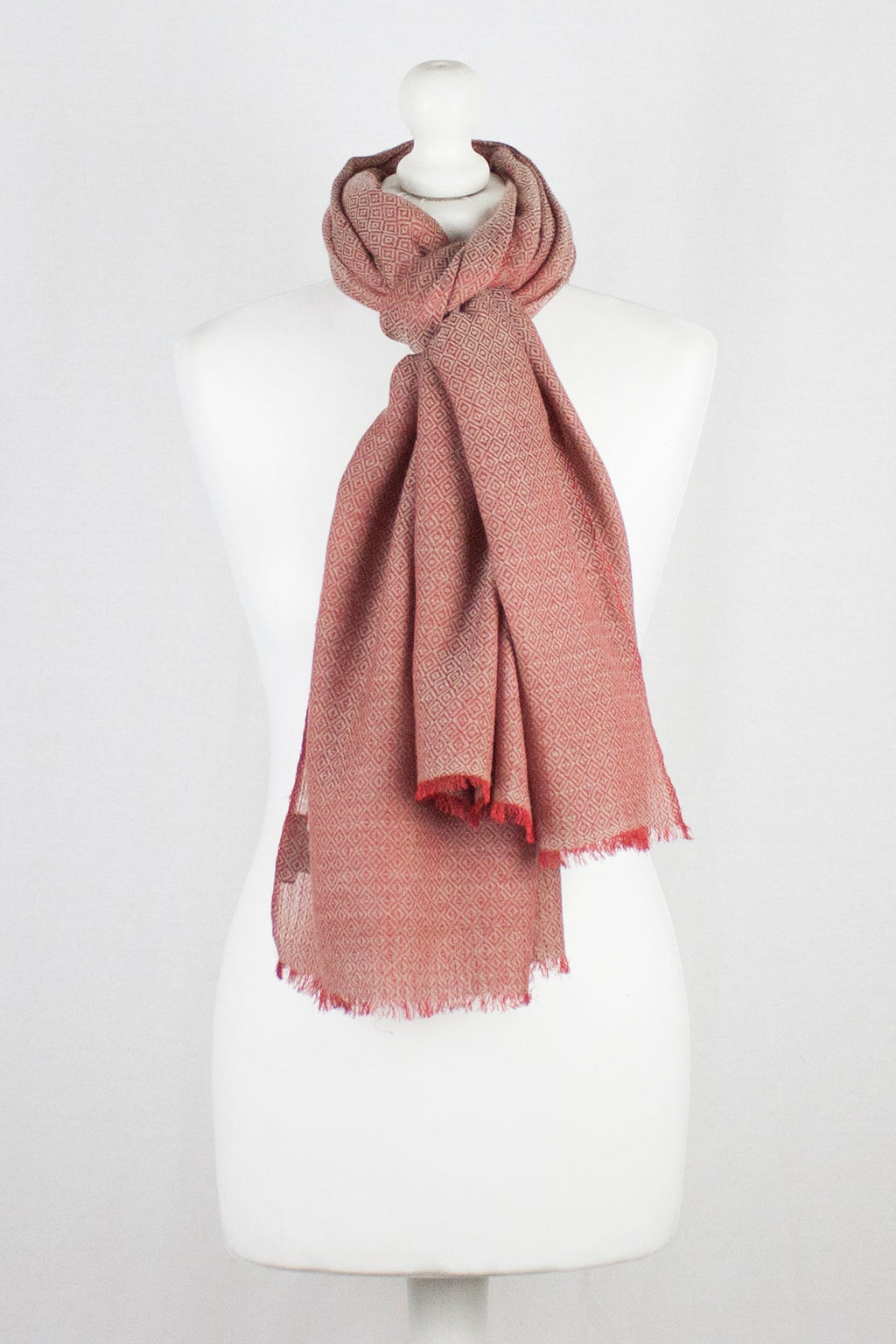 Red Diamond Weave Merino Wool Scarf