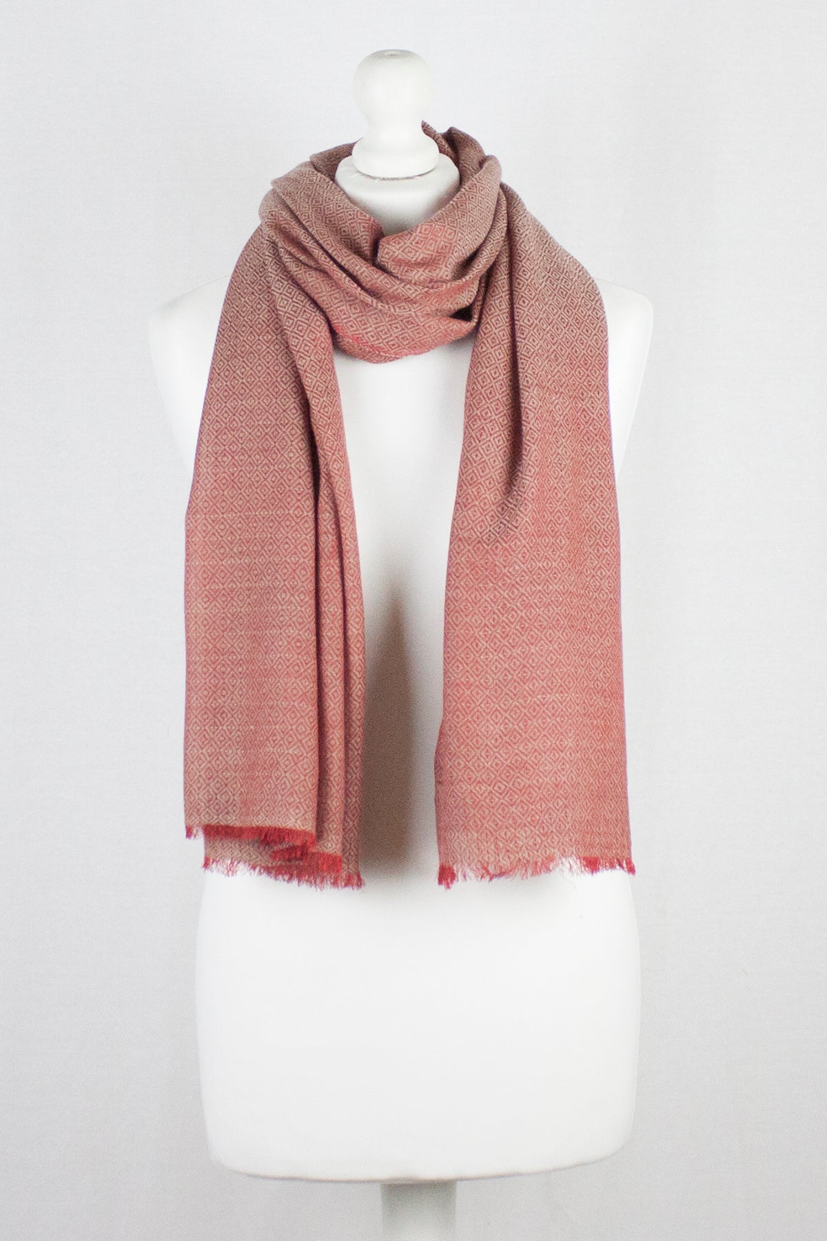 Red Diamond Weave Merino Wool Scarf