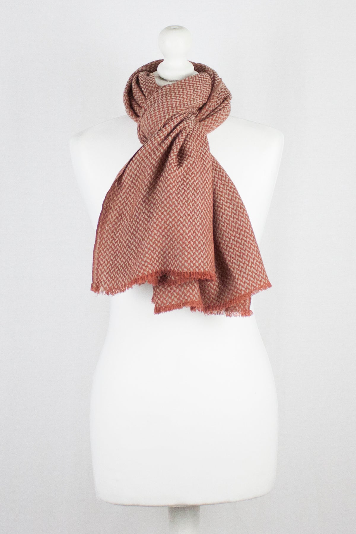 Chevron Weave Two Tone Merino Wool Scarf in Orange Beige