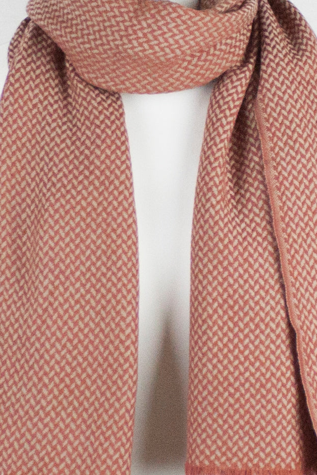 Chevron Weave Two Tone Merino Wool Scarf in Orange Beige