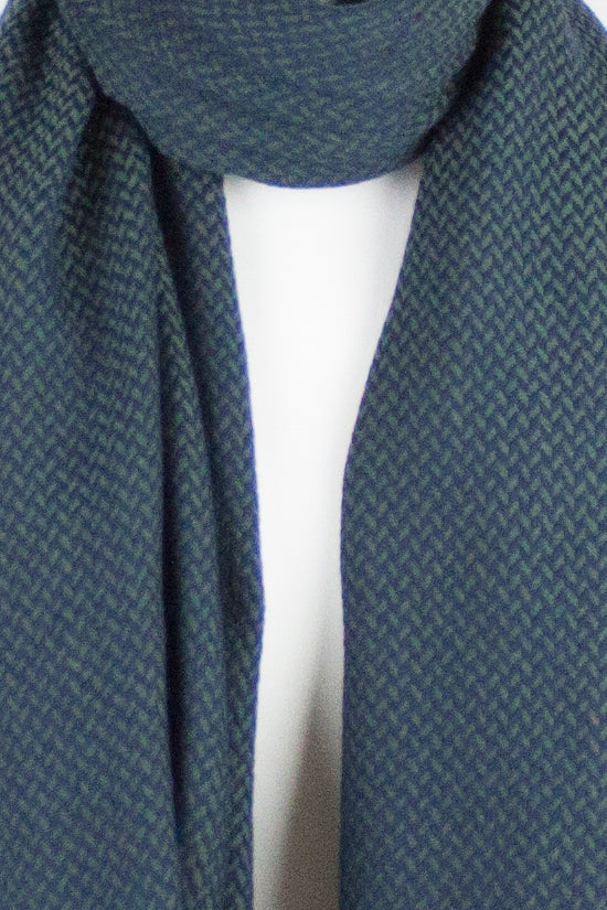 Chevron Weave Two Tone Merino Wool Scarf in Navy and Green