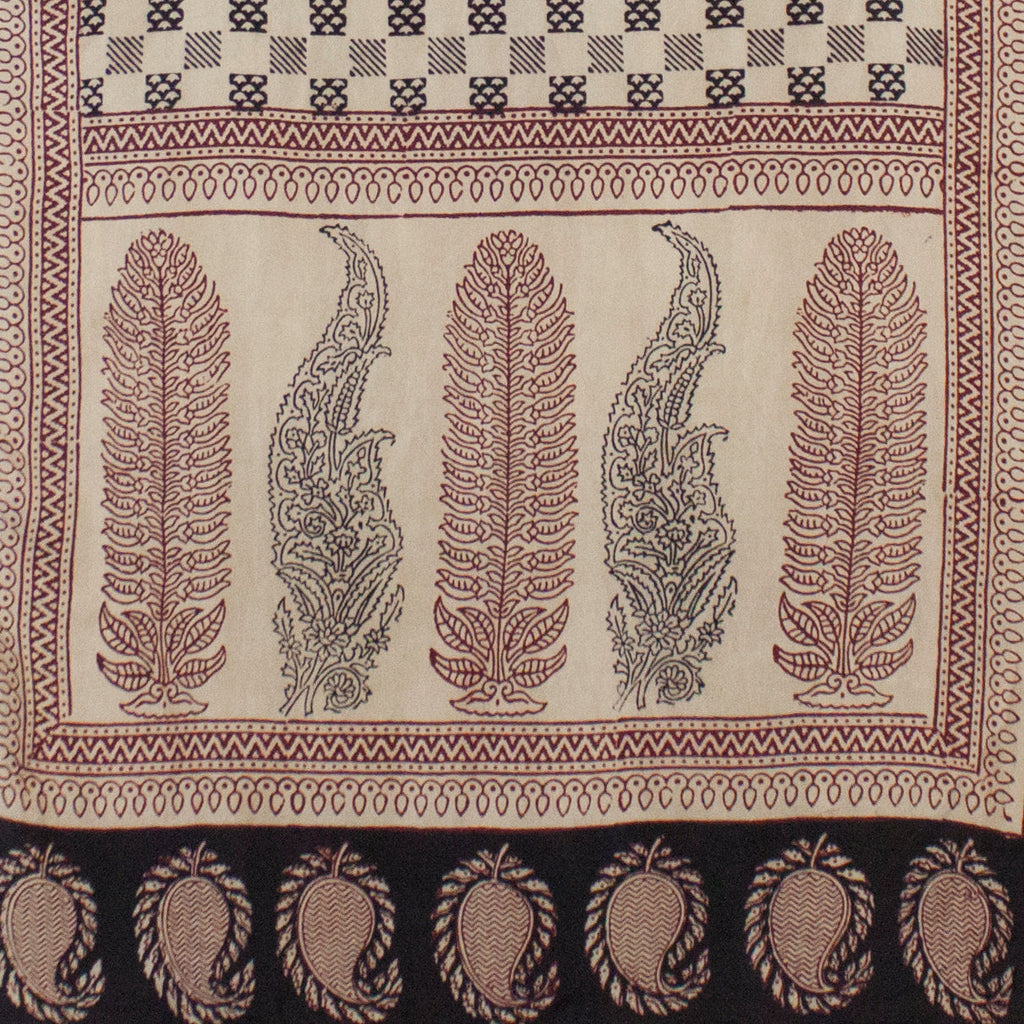 Checks Mesh Hand Block Print Silk Scarf in Black