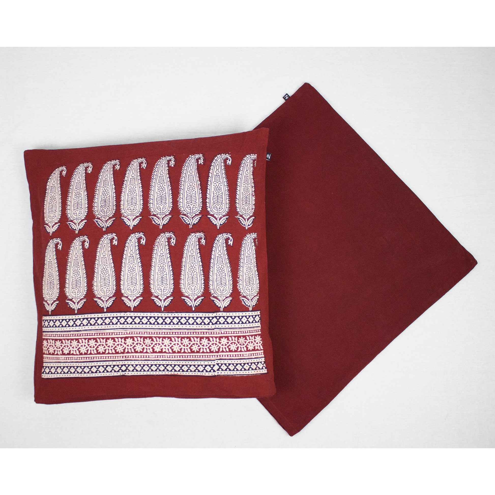 Long Paisley Hand Block Print Cotton Cushion Cover in Red