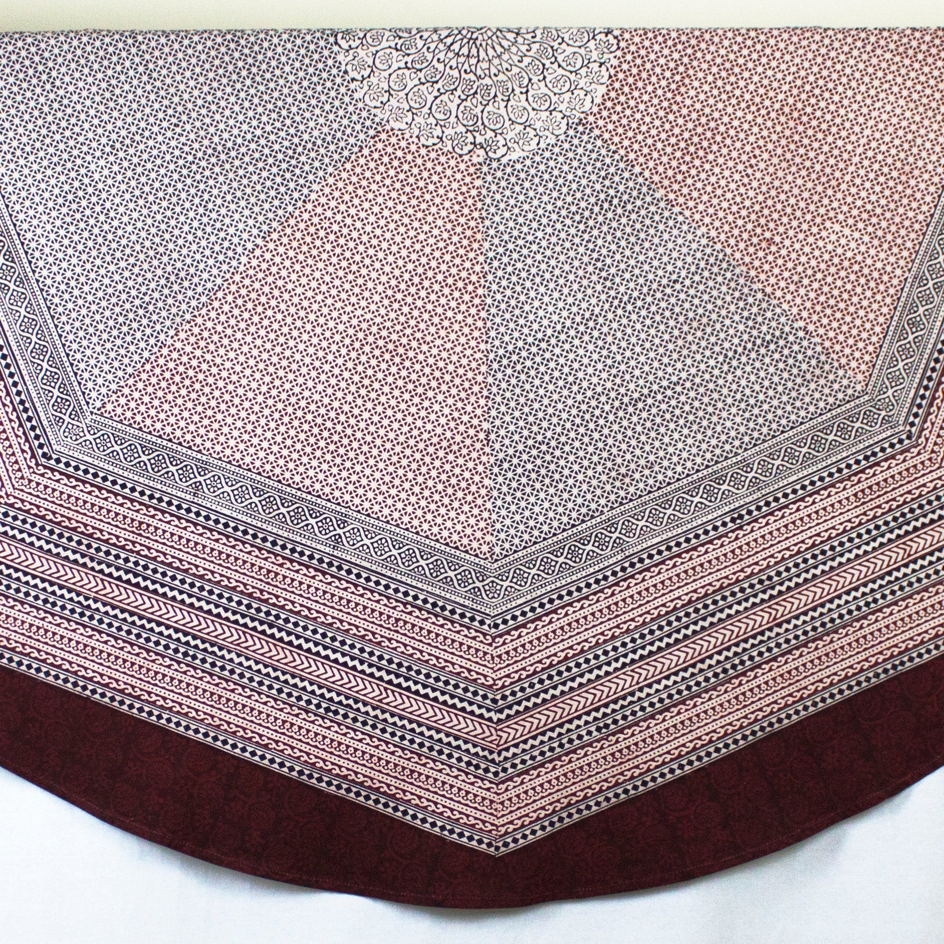 Ditsy Diamond Hand Block Print Round Tablecloth in Black and Red