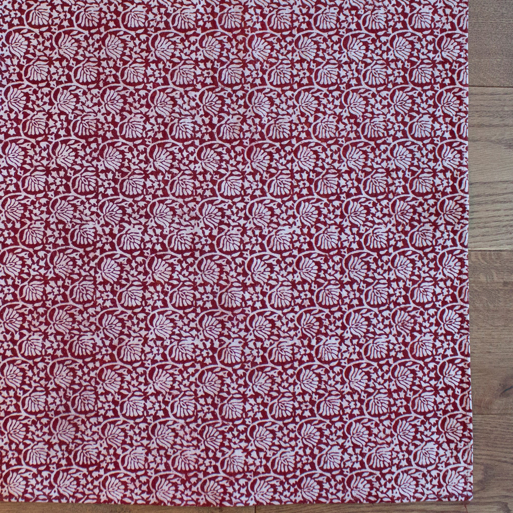 Lotus Flower Hand Block Print Area Rug in Red