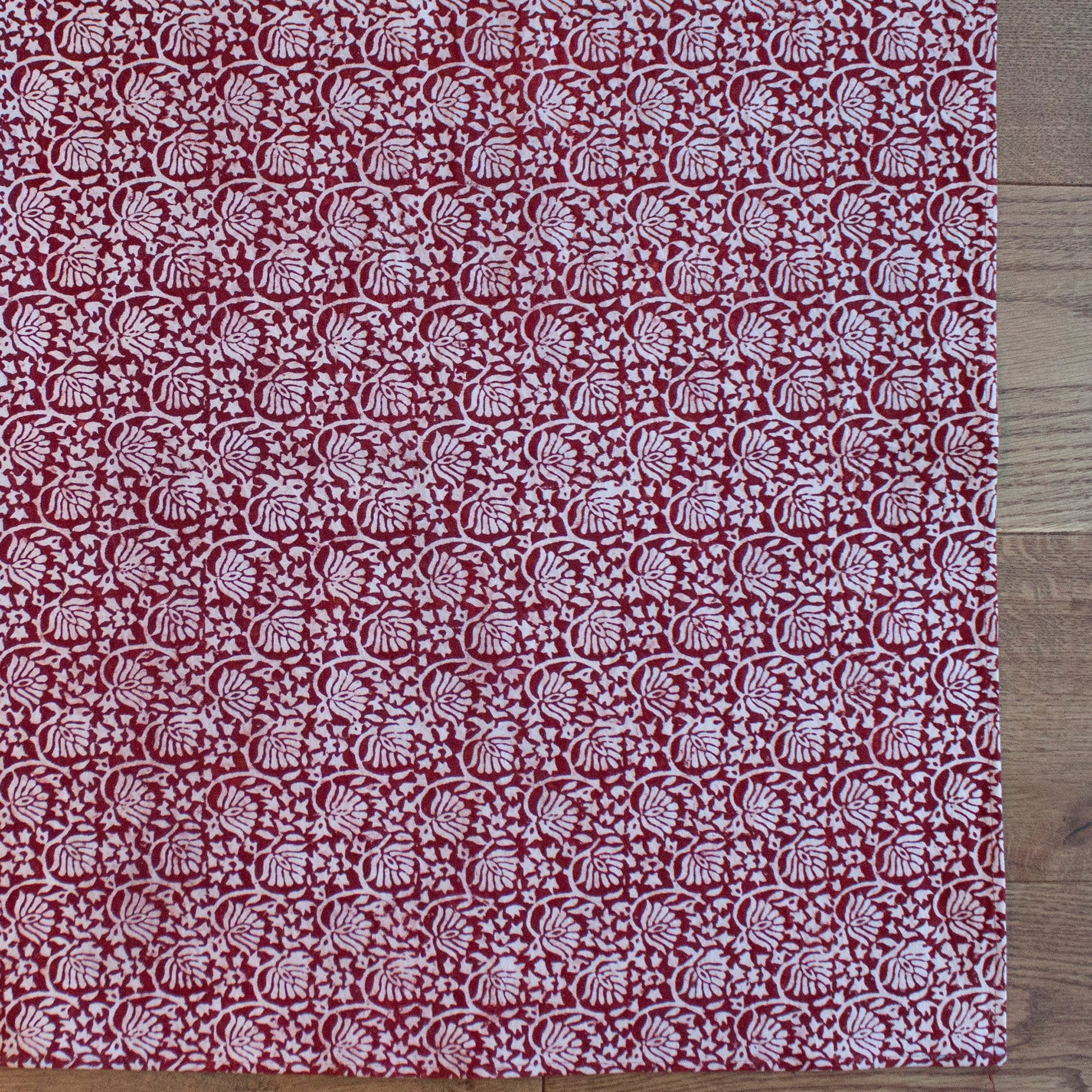 Lotus Flower Hand Block Print Area Rug in Red