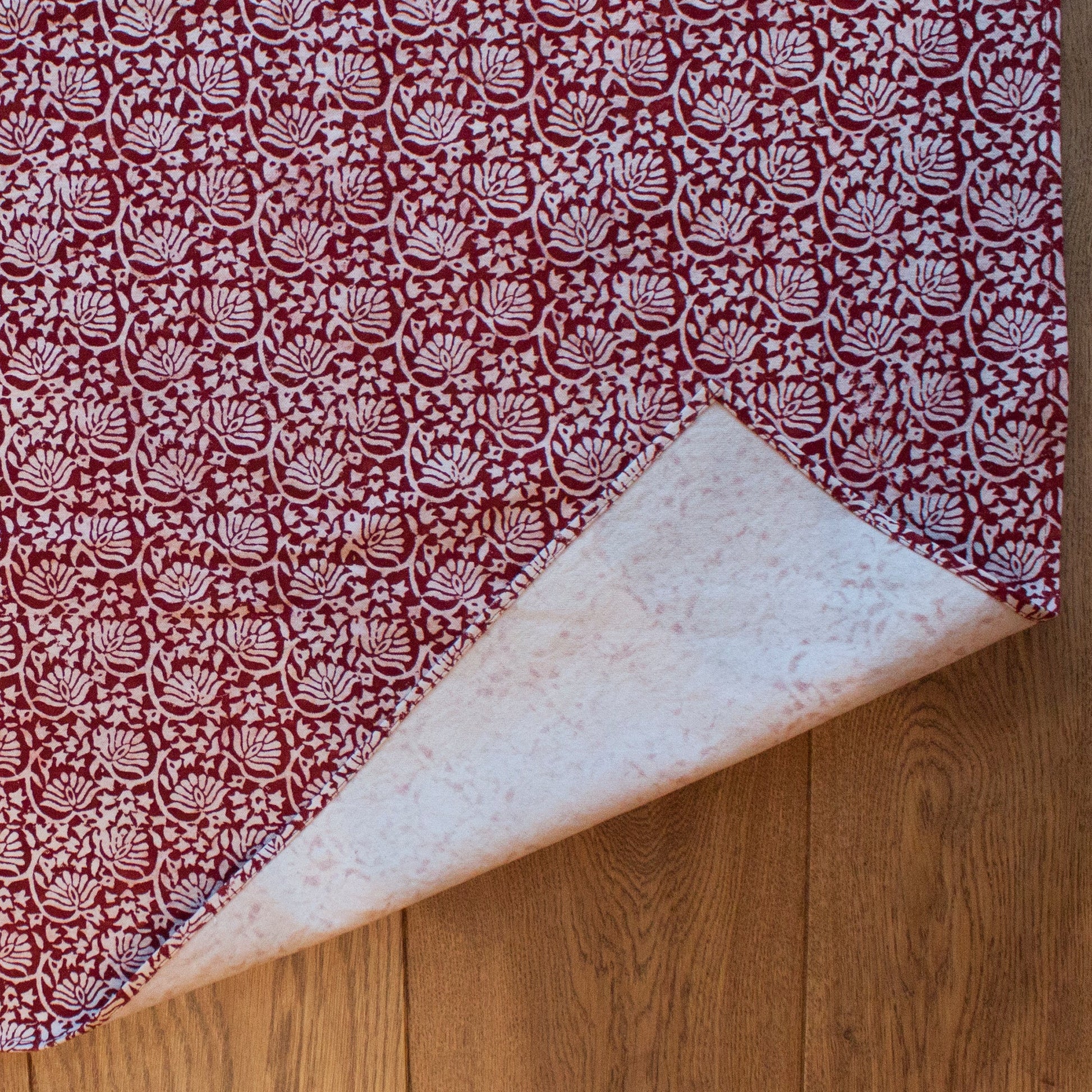Lotus Flower Hand Block Print Area Rug in Red
