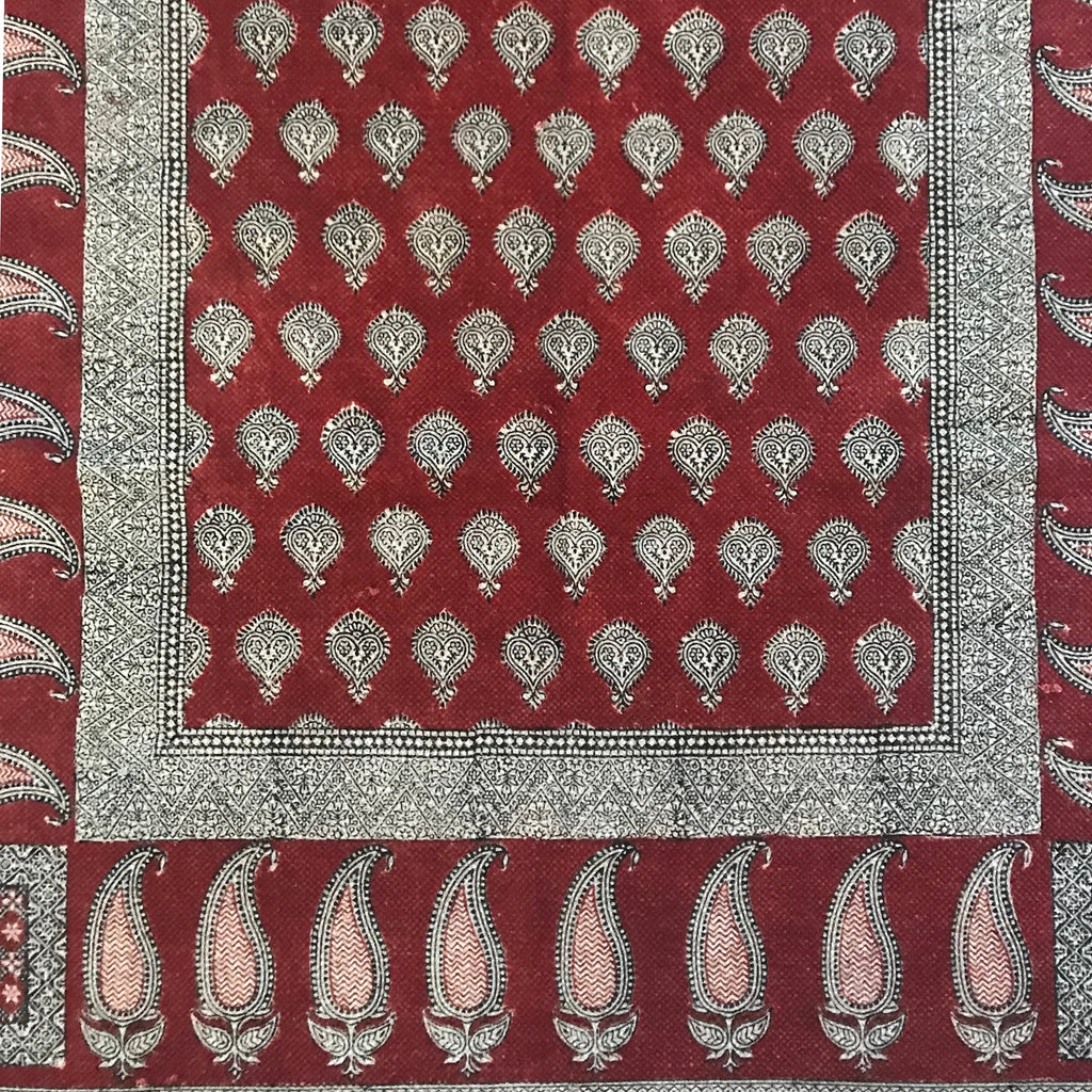 Traditional Paisley Hand Block Print Rug in Red and White