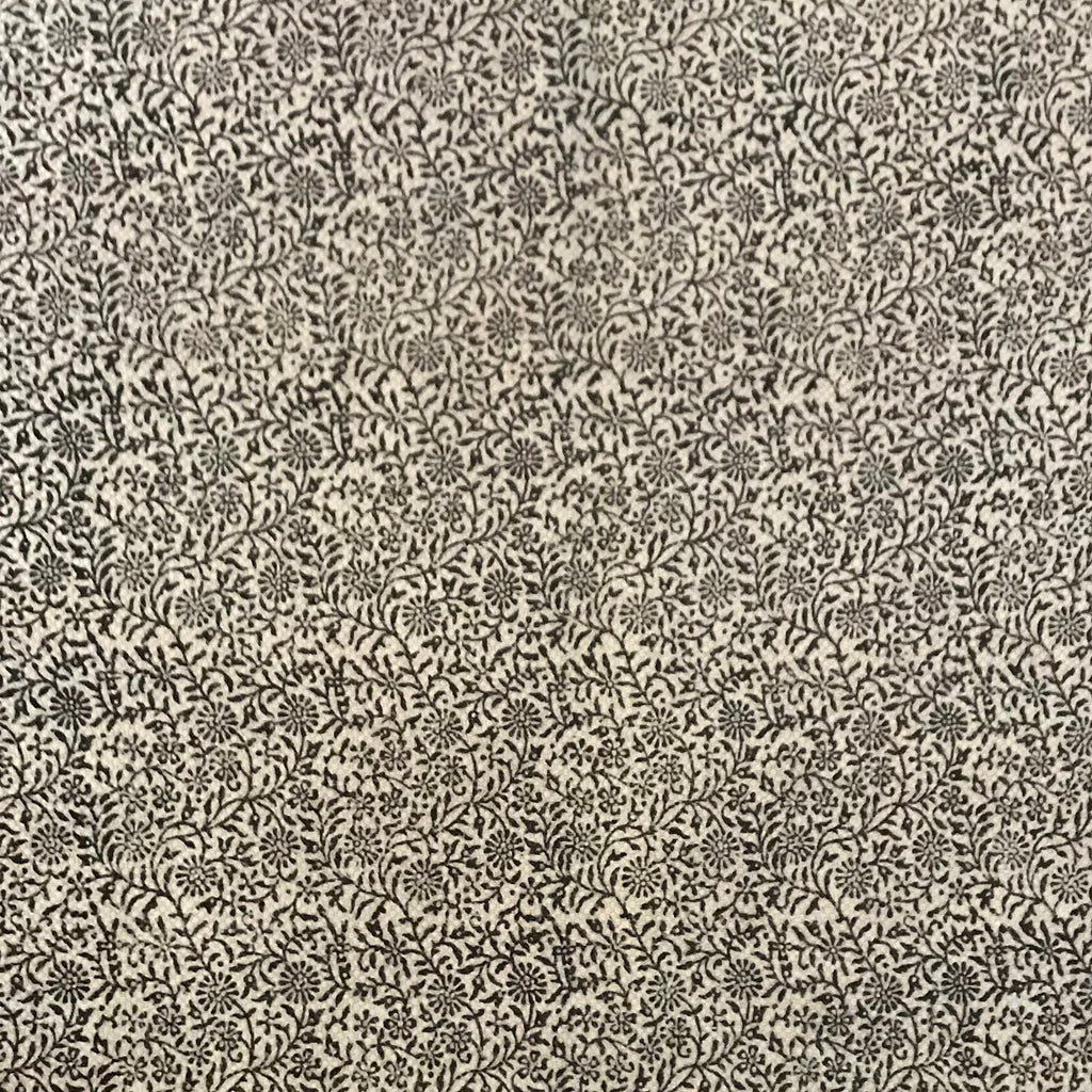 Floral and Paisley Hand Block Print Cotton Rug in White and Black
