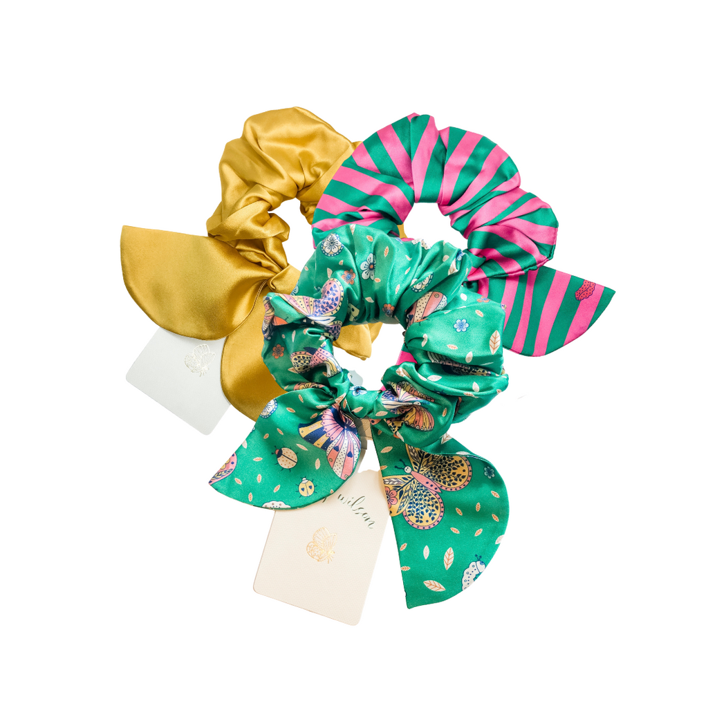 Silk Scrunchie in Honeybee with Removable Butterfly Wings