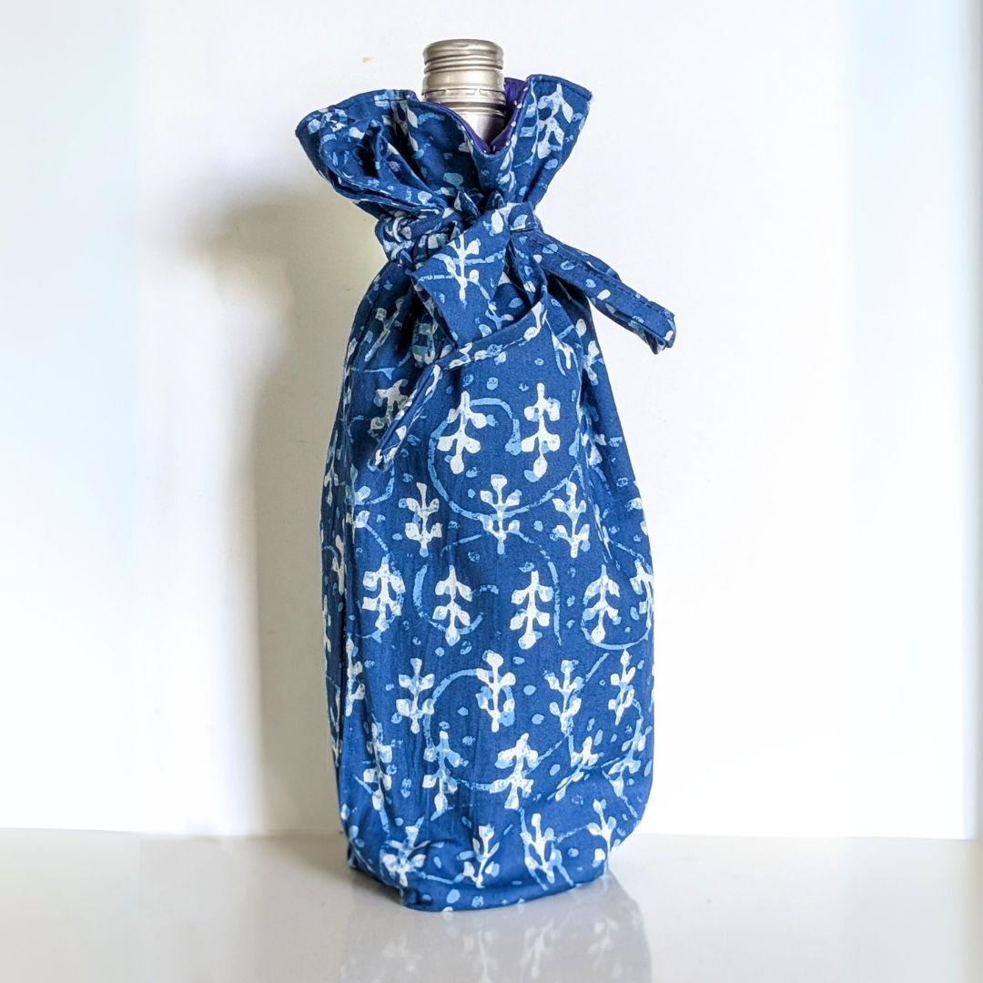 Reusable Kalamkari Cotton Bottle Bags Handmade in India