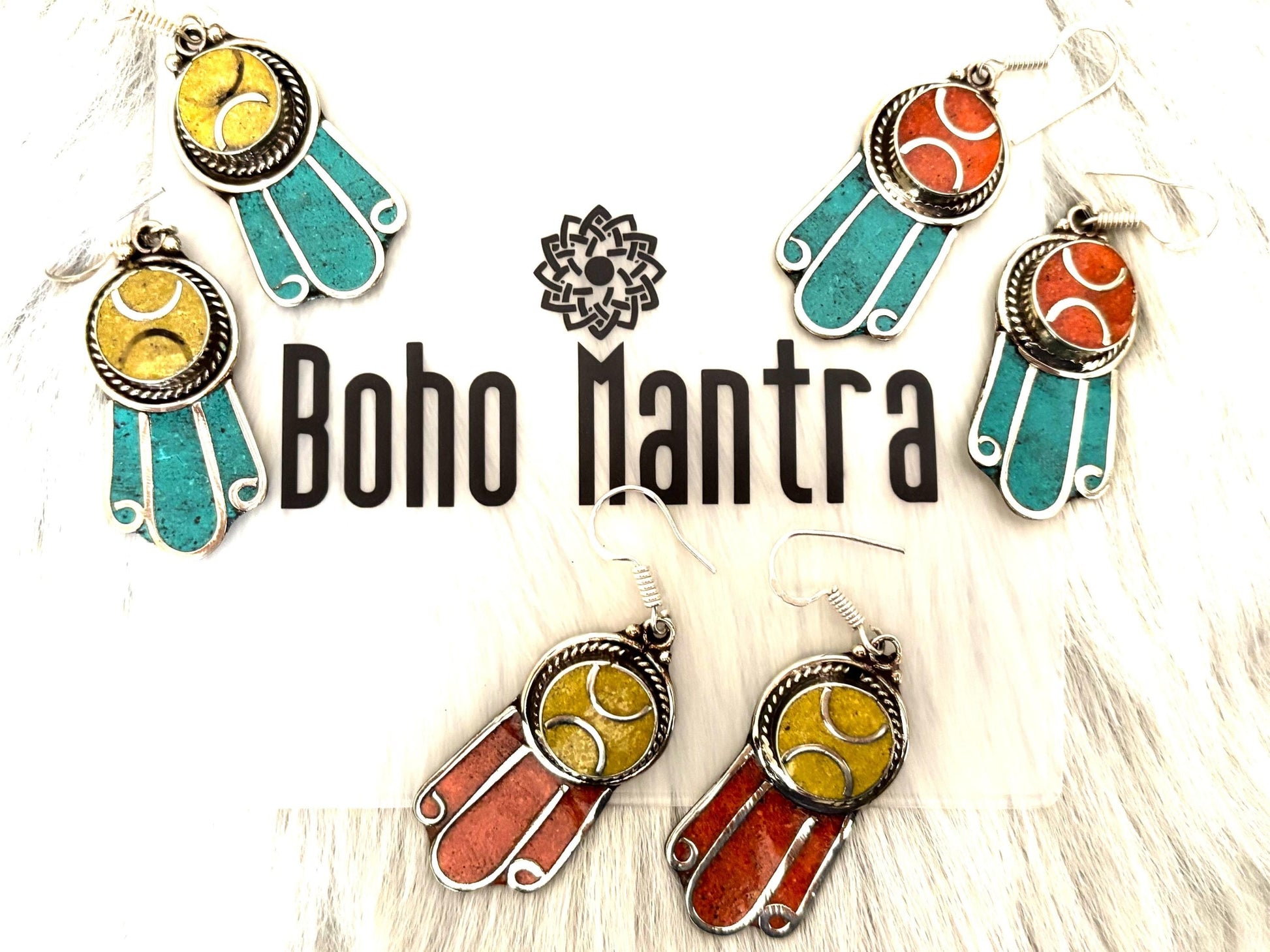 Handcrafted Natural Stone Earrings with Tibetan Silver