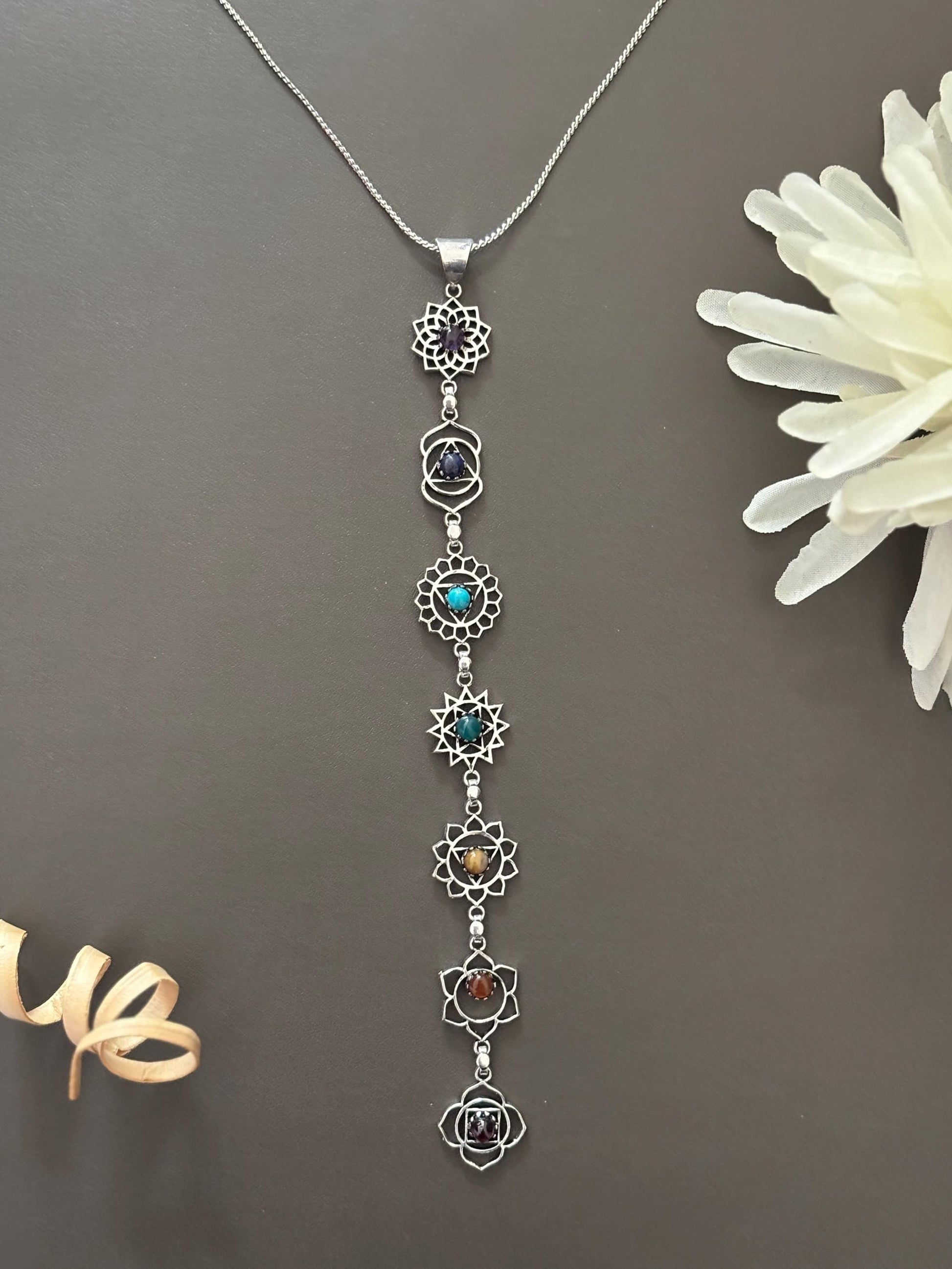 7 Chakra Energy Healing Pendant Necklace in Gold and Silver