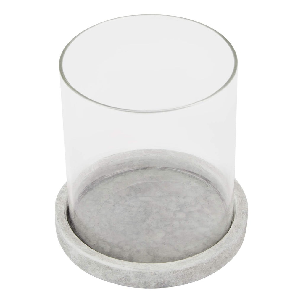 White ceramic Mediterranean hurricane lantern with stone-like finish, 14cm, for indoor or outdoor decor by sostter at brixbailey.com