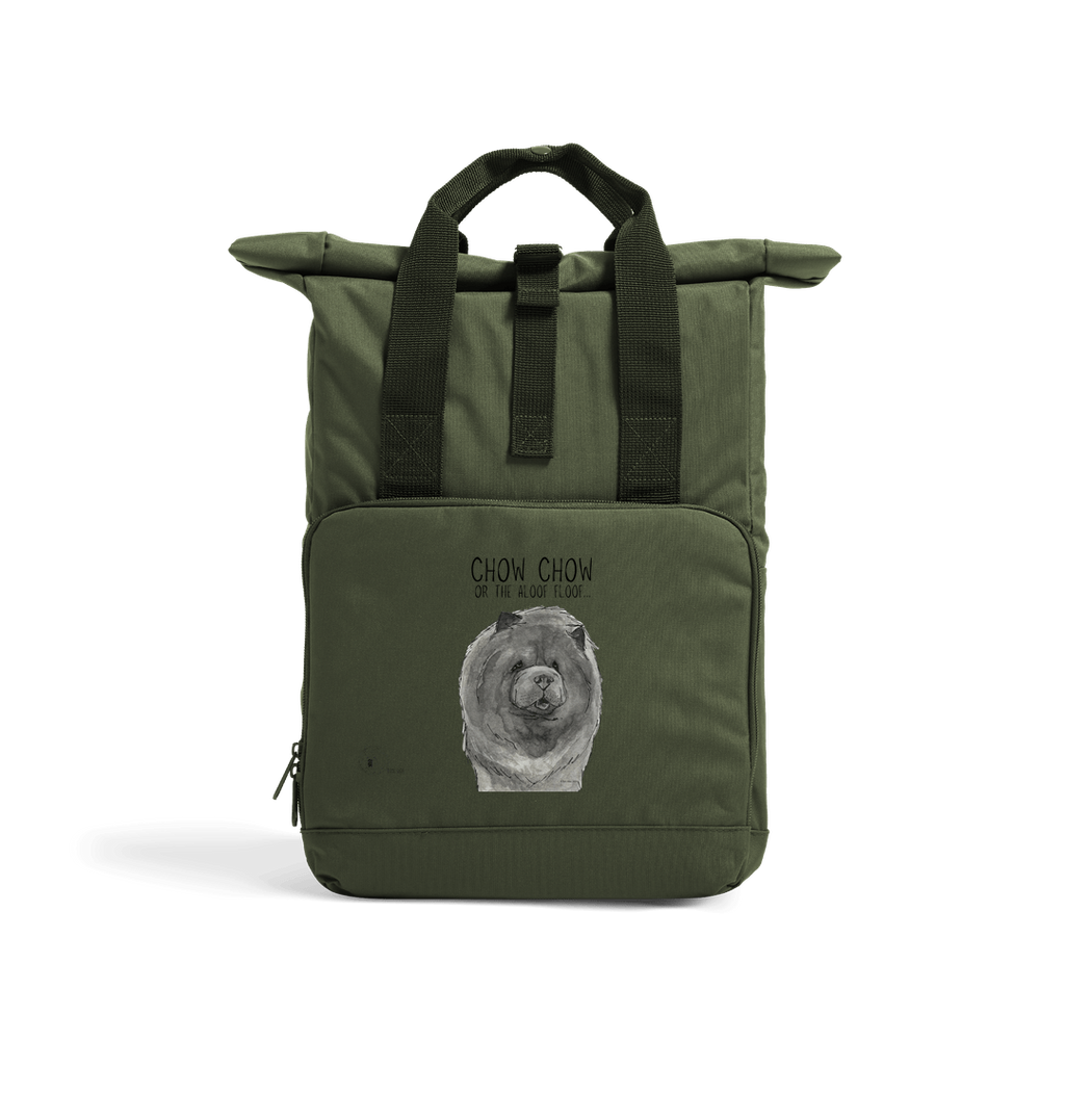 Blue Chow Chow Aloof Floof Roll Top Backpack